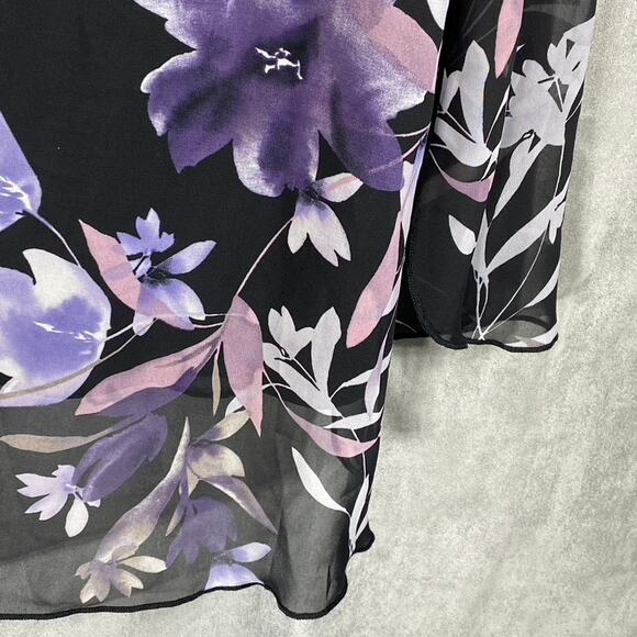 CONNECTED APPAREL Women's Grape Floral-Print Sleeveless Chiffon Overlay Dress - Picture 9 of 14